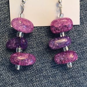 Hand Crafted Crackle Glass Nugget Drop Earrings